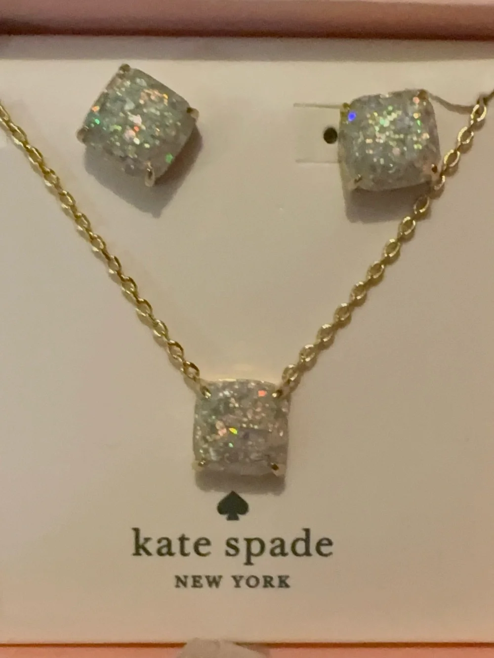 Kate Spade Gold-Chain White Druzy Necklace & Earrings Set